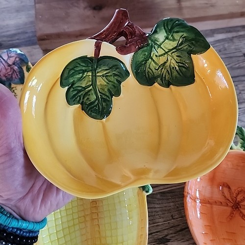 Lot of 5 Art Ceramic Vegetable Plates 6" Pumpkin Squash Carrot Eggplant Corn - Picture 11 of 14