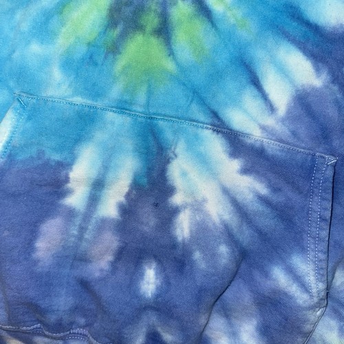 Felpa con cappuccio vintage blu verde tie dye pullover unisex XL grunge skater streetwear - Foto 10 di 10