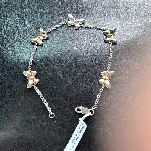 Sterling Silver Butterfly Charm Bracelet - Tri Color - 925 Cottagecore NEW - Bild 3 von 8