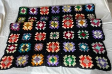 Vintage Handmade Crochet Granny Square Afghan Lap Blanket 54"x32"