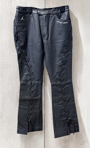 CACTUS JACK NIKE JORDAN Travis Scott Black Steel Leather Motorcycle Pants Sz 6