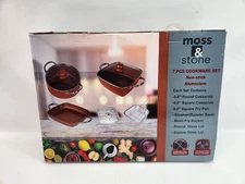 Moss & Stone 7 Piece Copper Cookware Fry Pan Set New Non-stick