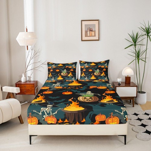 Halloween Laken Set für Kinder Horror Totenkopf Skelette Blätter mit tiefer Tasche F... - Bild 4 von 6