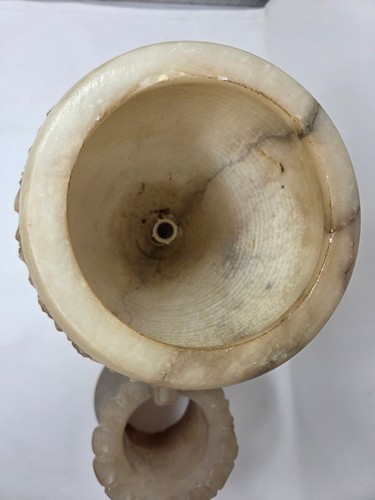Antique Hand-Carved Alabaster Urn Lamp With Dual Handles And Leaf Motif - Picture 21 of 24