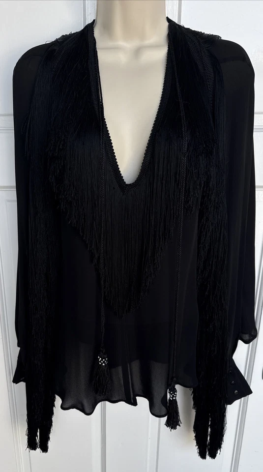 Blusa PLEIN SUD con flecos borlas seda talla FR 38 US M *IMPRESIONANTE* Foto 4 de 4