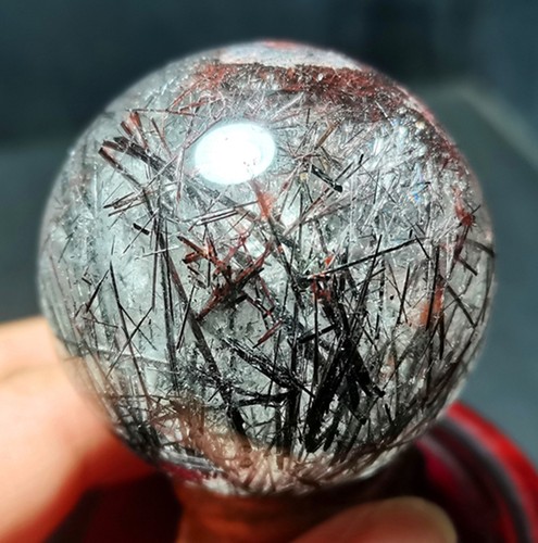 145.5g Natural Transparent black Tourmaline Rutilated Crystal Quartz Ball R1987 - Picture 9 of 20