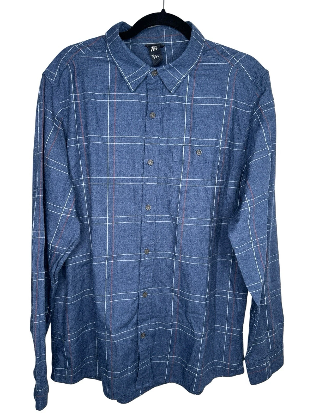 Mountain Hardwear Flannel Mens Sz Large Blue Hiking Camp Button Up Long Sleeve E