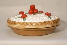 Wow Vintage Ceramic Pie Keeper and Lid Holly Berries Made Portugal