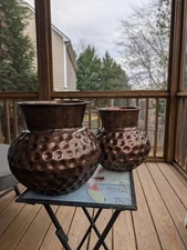 🌻Two Hammered Metal Planters W/ Copper Colored Glazing/11" By 11" And 10"By 10"