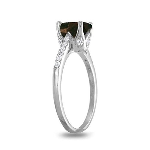 925 Sterling Silver Oval Smoky Quartz White Topaz Women Wedding Crown Ring - Picture 4 of 4