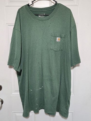 Carhartt Shirt Mens Size 3XL Tall Loose Fit Green Very Distressed