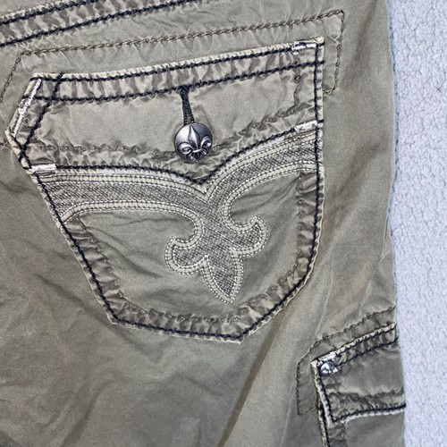 Rock Revival Shorts W's 29 GRN Cargo Low Rise 11" Stitch Grunge Distressed Look - Picture 10 of 20