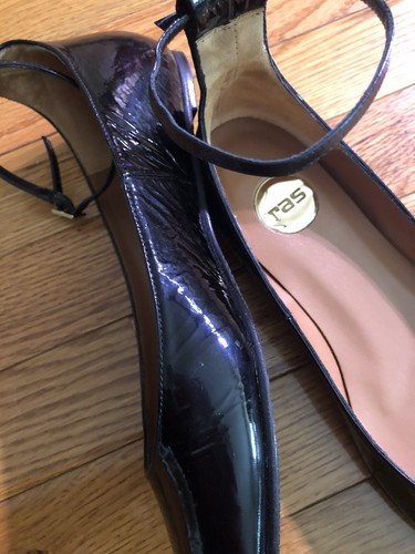 RAS Spain  almond toe ankle strap black patent leather Flats Shoes US 7  EUR 37 - Picture 6 of 10