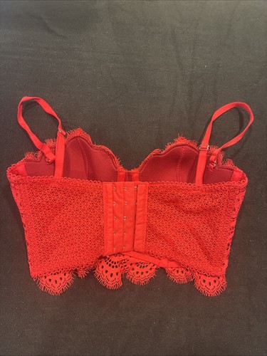 Sujetador Victoria's Secret Dream Angels forrado balconet para mujer 32C rojo encaje UW hueso - Imagen 7 de 9