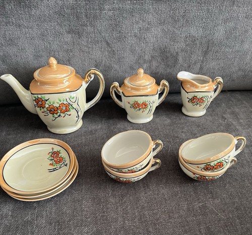 Vintage Japanische Glanz Ware Miniatur Teeservice Teekanne Zucker Tassen Untertassen