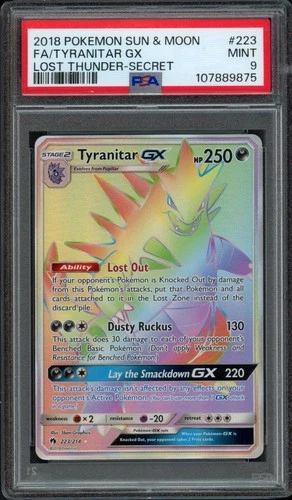 2018 Pokemon Lost Thunder Tyranitar GX 223/214 PSA 9 Mint Full Art Secret Rare