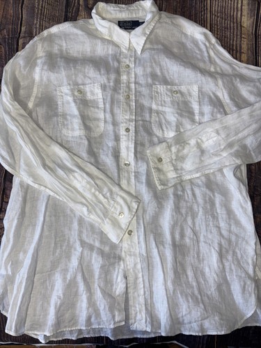 Polo Ralph Lauren 100% Linen Shirt XL 2 Pocket Long Sleeve Camp Utility - Picture 2 of 8