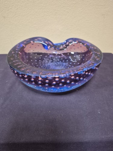 Vtg Murano? Art Glass Bullicante Ashtray Trinket Jewelry Dish Amethyst to Blue - Bild 1 von 15