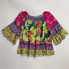 John Mark Nwt Citron Mixed Print 3/4 Flounce Sleeve Blouse Top 1X