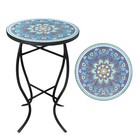  Mosaic Outdoor Side Table, 14" Round Small Patio Accent Table Indoor Peacock