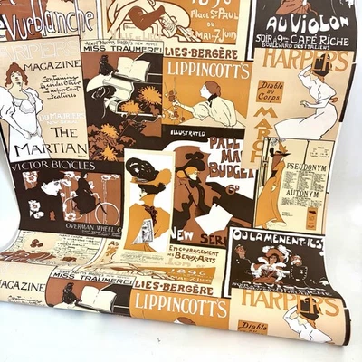 Vintage 1970s Wallpaper - French Art Noeveau - Belle Époque Fashion Mag. Collage - Image 1 of 4