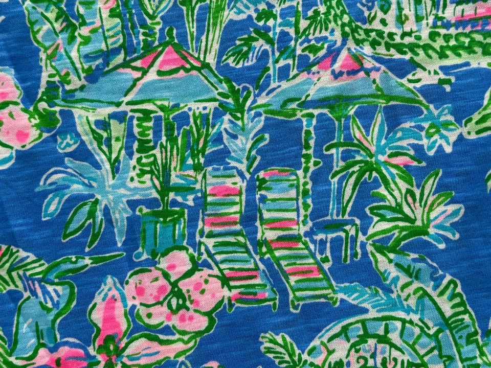 "Lilly Pulitzer Slub tela de algodón estampado Boca azul debajo de The Bougainvi 36"x 64""" Foto 3 de 4