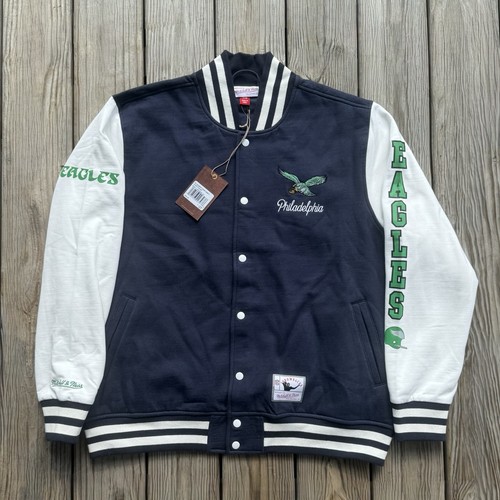 Men's Mitchell & Ness Philadelphia Eagles Washed Fleece Varsity Jacket Navy XL