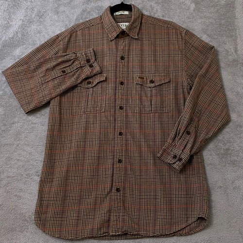 Orvis Flannel Shirt Mens Medium Brown Plaid Button Up Long Sleeve Pockets - Picture 2 of 6