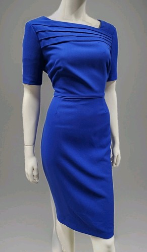 DIANA FERRARI sz L 14 DRESS Blue SHEATH PENCIL Cocktail Formal Pleat Neck #9 - Picture 2 of 12
