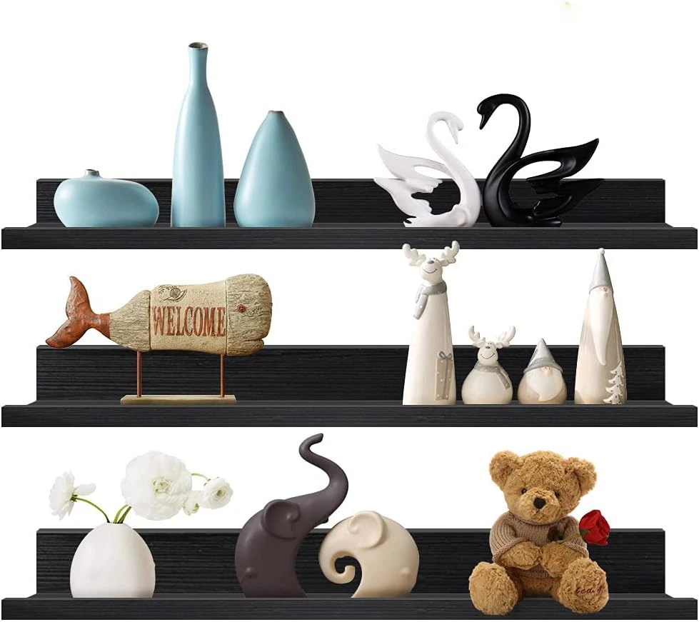 Set of 3 Black 36 Inch Floating Wall Shelves for Home & Office Decor