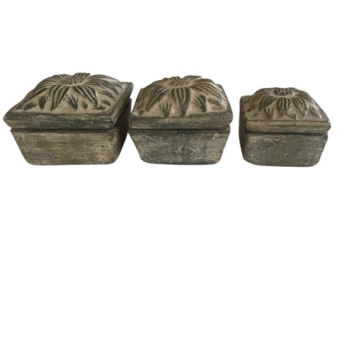 Vintage Mexican Pottery Square Trinket Box With Lid Sunflower Green Lot of 3 - Picture 14 of 17