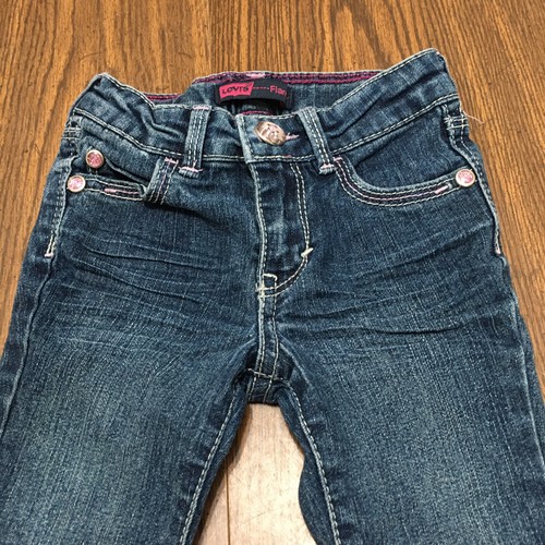 Levi's Mädchen 12 Monate verstellbare Taille Schlag blau Denim Jeans Glitzer Knöpfe - Bild 3 von 12