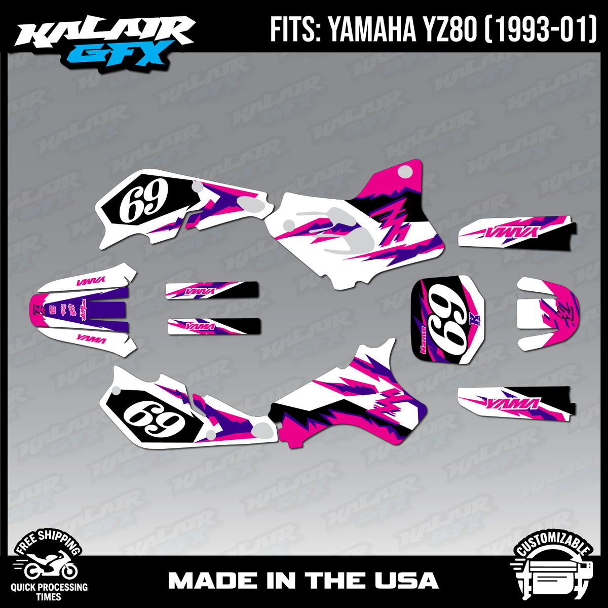 Graphics Kit for Yamaha YZ 80 (93-01) YZ80 Vintage - MAGENTA | eBay