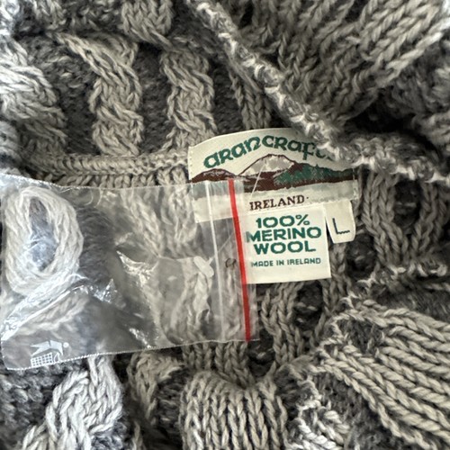 Aran Craft Gray Convertible Collar Cardigan Woman L Sweater IRELAND Cable Knit - Picture 7 of 13