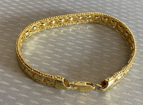 Milor Gold Vermeil Armband Webmuster Perlenrand 925 Italien 7" Sterling 19g - Bild 5 von 9