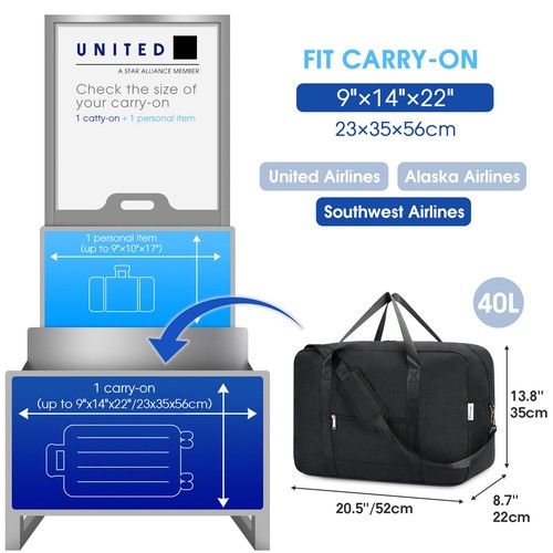 Carry on luaggage 22x14x9 Airlines Approved Foldable Carry on Bag Travel Duff... - Picture 2 of 7