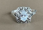 Vintage STERLING SILVER Cocktail Ring Marcasite Clear Crystal Deco Revival 009