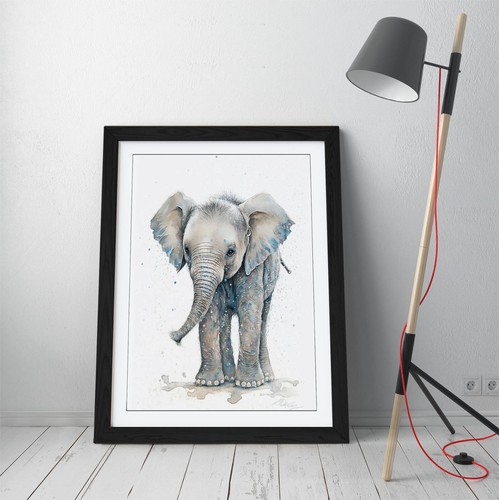 ACUARELA BEBÉ ELEFANTE GUARDERÍA - ENMARCADO PROFUNDO ARTE DE PARED IMAGEN IMPRESIÓN PAPEL - Imagen 4 de 10