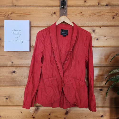 Chaqueta Blazer Sanctuary Mezcla de Lino Bolsillos de Un Botón Rojo Talla M - Imagen 1 de 9