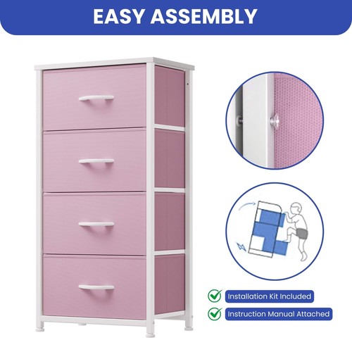 4 Drawers Fabric Dresser Pink Tower Organizer Chest of Storage Cabinet Bedroom - Picture 6 of 12