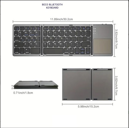 THREE FOLD WIRELESS BLUETOOTH KEYBOARD WITH TOUCH PAD B033 SLIM METAL DESIGN - Picture 2 of 17