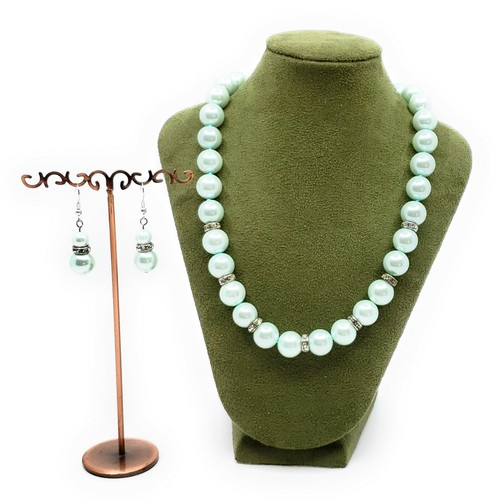 Juego de collares de perlas sintéticas con pendientes a juego color acuático - Imagen 3 de 3