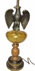 VTG Mid Century FEDERAL Eagle AMBER Coin DOT Art GLASS Table LAMP Light Wood