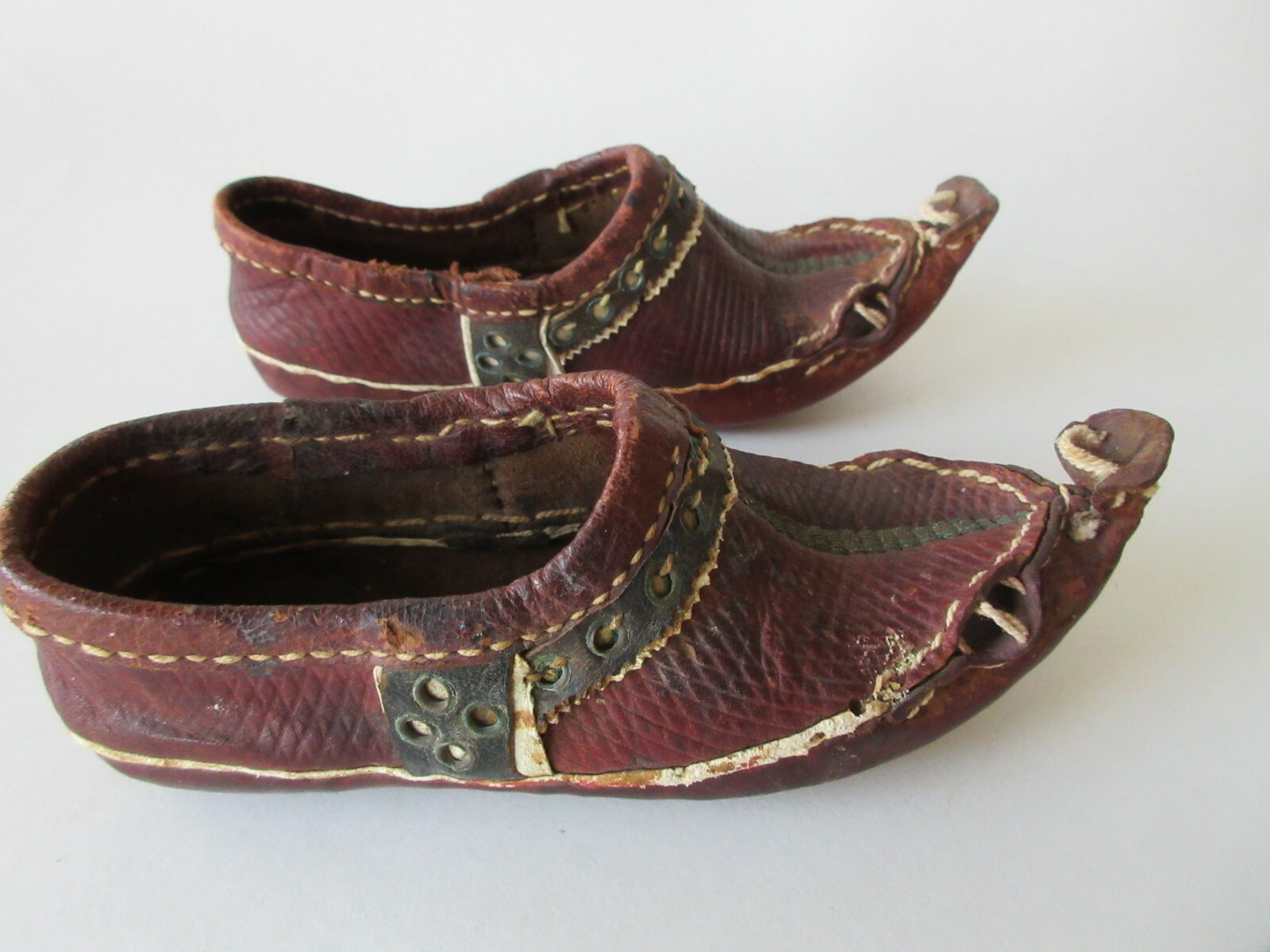 Antique Childs Shoes Red Leather Curl Toe Ethnic … - image 6