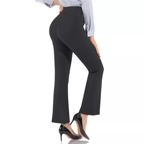 Women Stretch Straight Leg Office Wide Leg Bootleg Pants Trousers with 4Pocket {