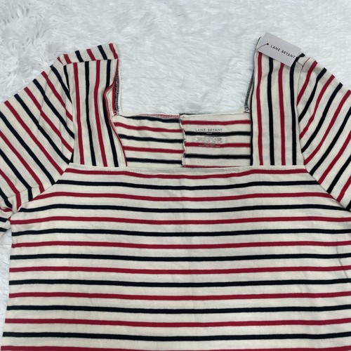 Lane Bryant Womens Square Neck Short Sleeve Shirt Size 18-20 Red White Blue 4th - Picture 3 of 7