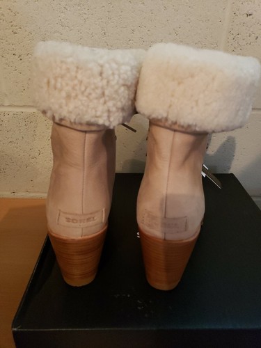 Sorel After Hours Lace Shearling Wedge Booties Oatmeal Leather $260 Sz 11, New! - Picture 6 of 7