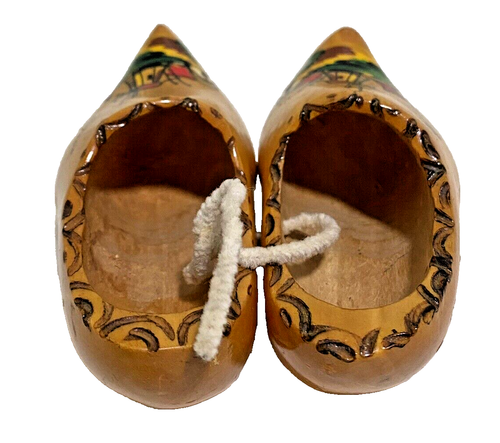 Holland Dutch Wooden Clogs Shoes Vintage Small Pair 4” Carved Painted Windmill - Picture 4 of 8