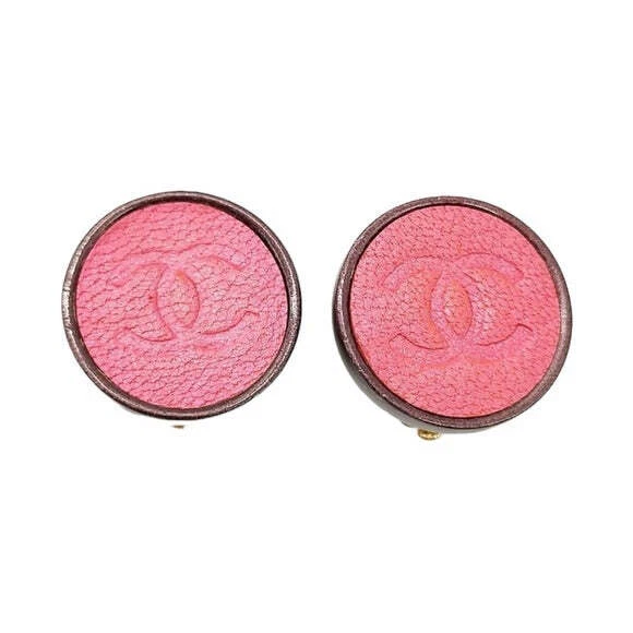 Chanel CC Metallic Iridescent Shiny Leather Bordeaux Medallion Clip-On Earrings