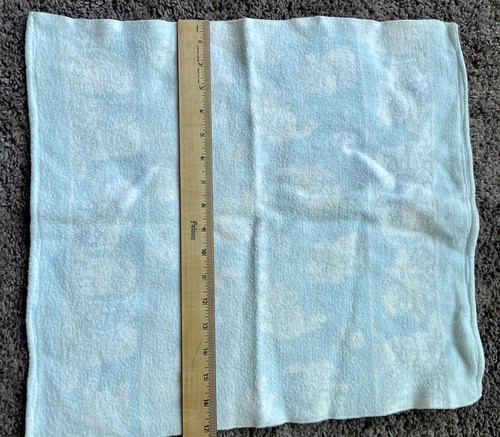 Vintage Baby Doll Blanket Blue White Kitty Cats Soft 17x17 - Picture 5 of 6